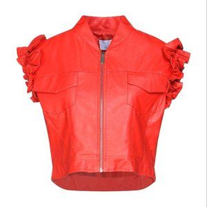 BERNA Red Jacket ruffles short sleeves zipper closure